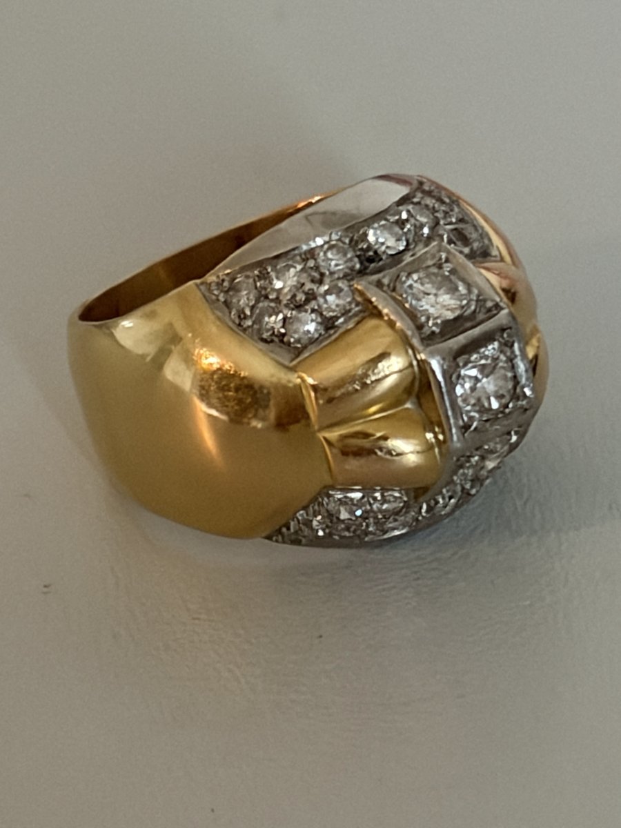 7643- Bague Dôme Or Jaune Diamants-photo-1