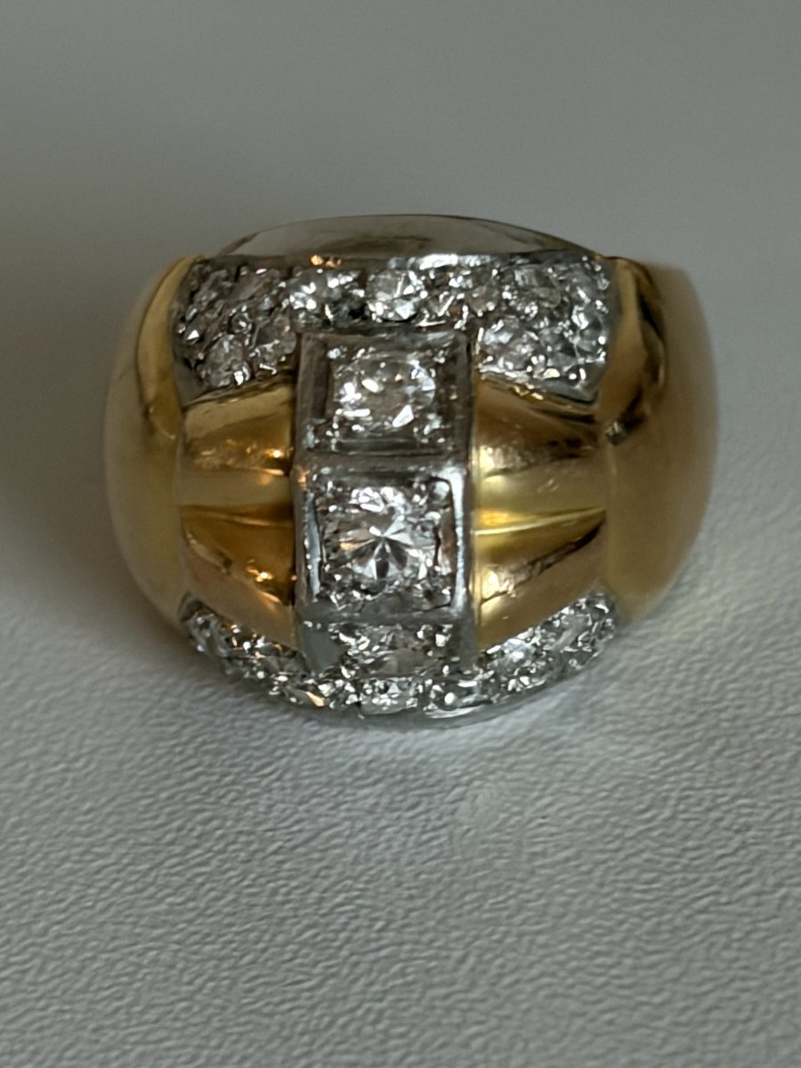 7643- Bague Dôme Or Jaune Diamants