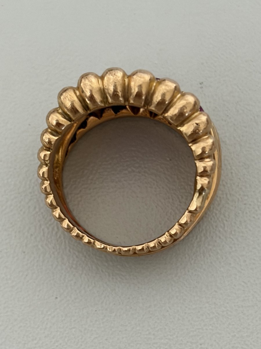 7650- Vintage Yellow Gold Ruby Band Ring-photo-2