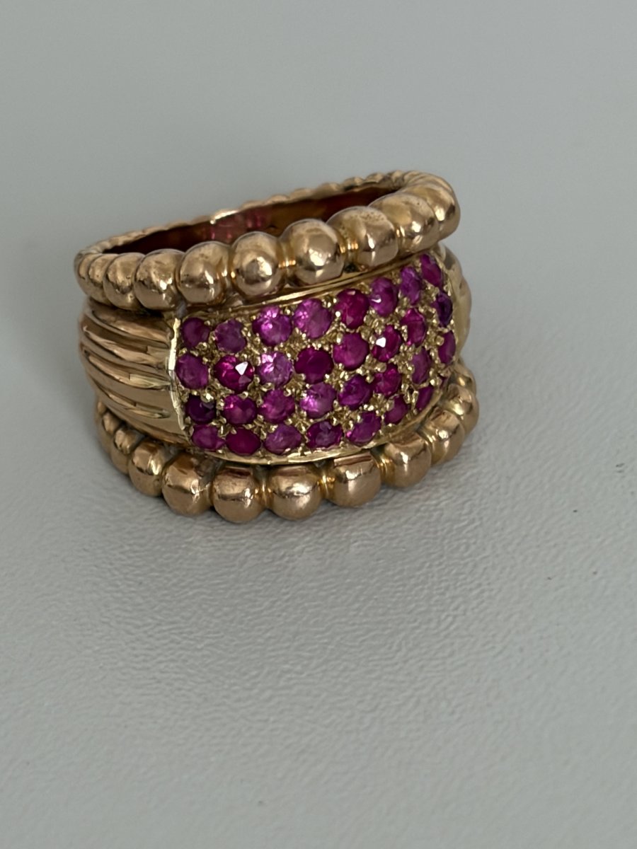 7650- Vintage Yellow Gold Ruby Band Ring-photo-1
