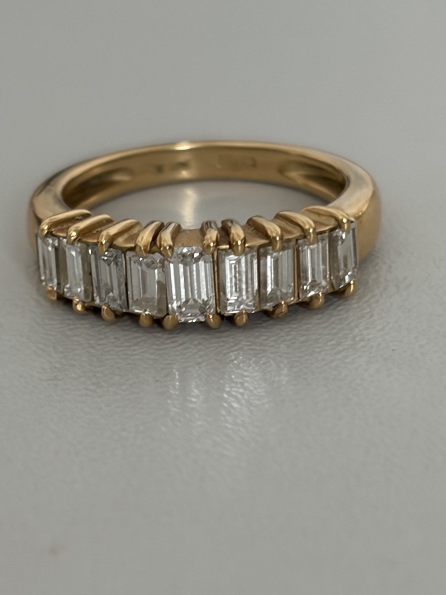 7651- Bague Jonc Or Jaune Diamants Baguette