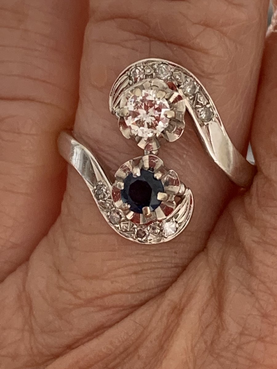 3562- Ring Toi & Moi White Gold Sapphire Diamonds-photo-1