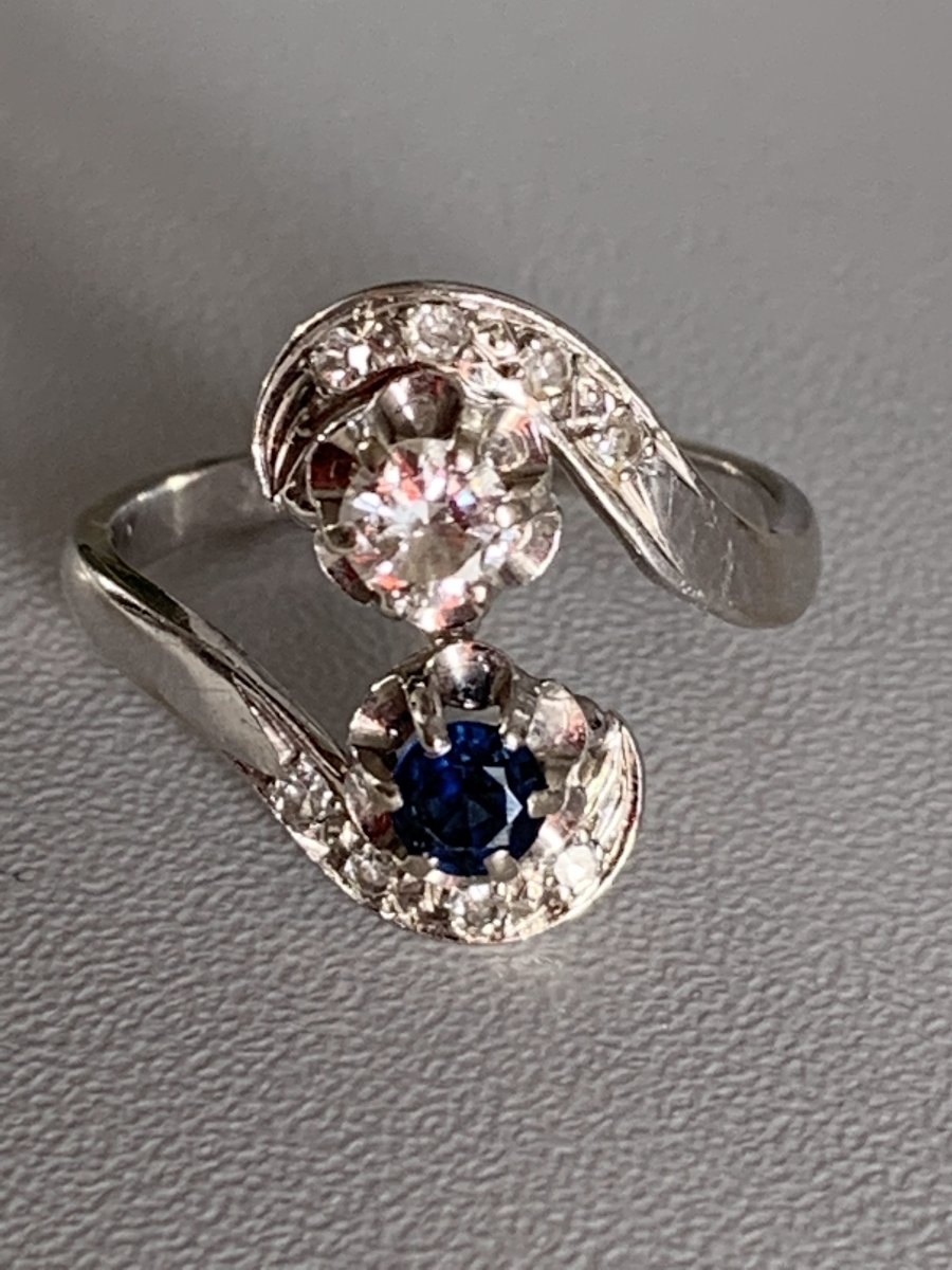 3562- Ring Toi & Moi White Gold Sapphire Diamonds