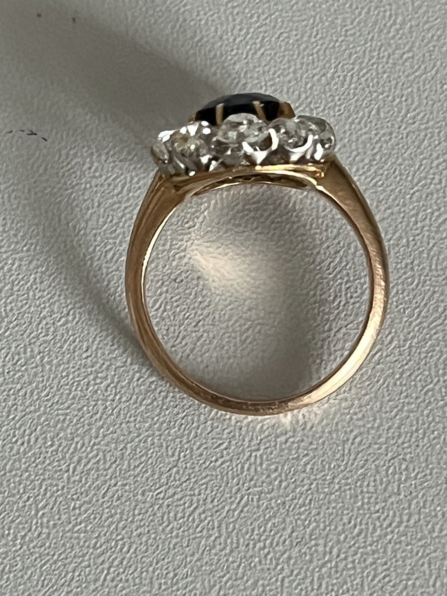 4069- Bague Pompadour Or Jaune Platine Saphir Diamants-photo-4