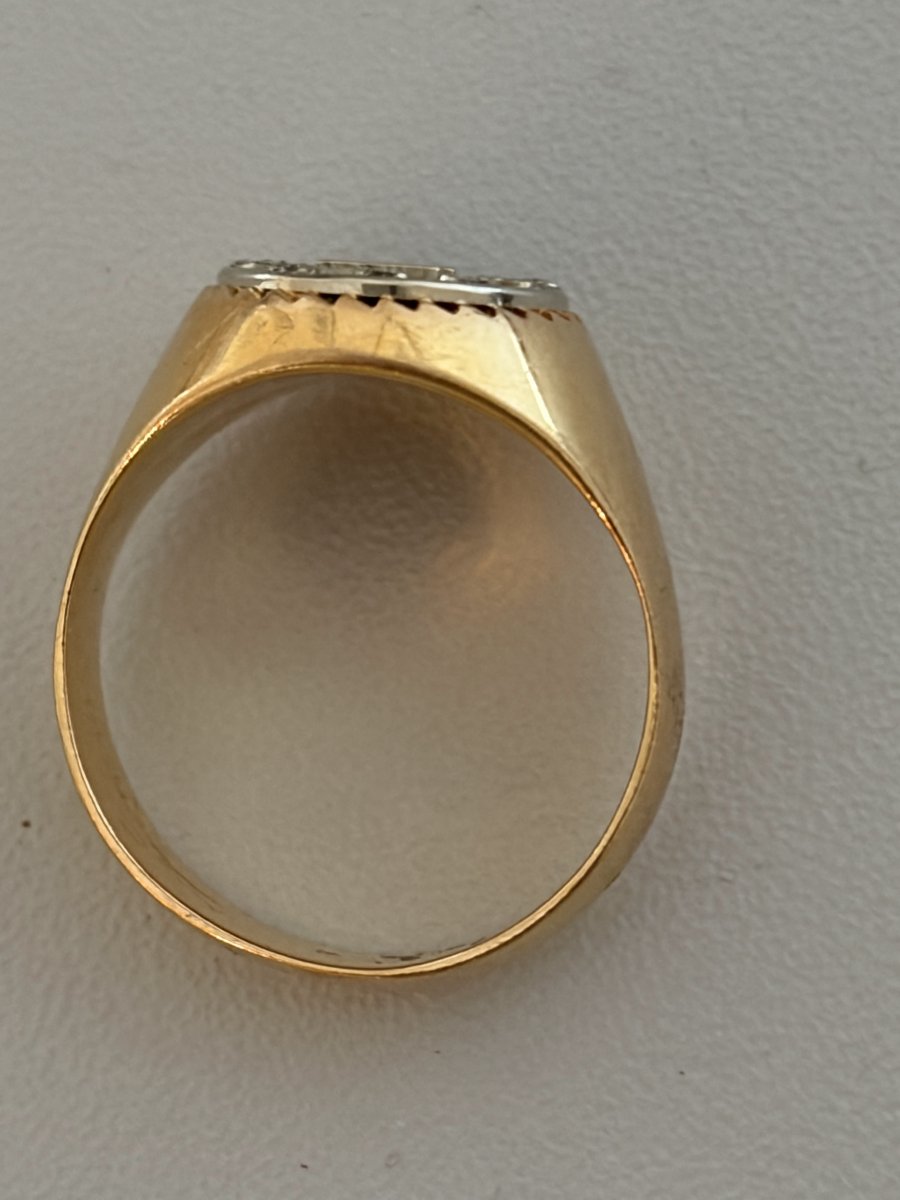 7461- Bague Chevalière Or Jaune Diamants-photo-3