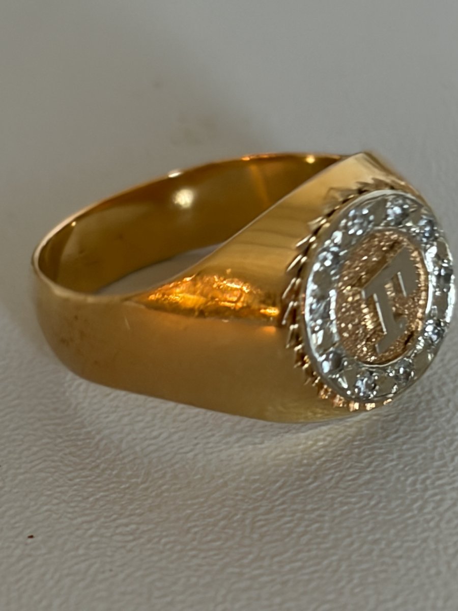 7461- Bague Chevalière Or Jaune Diamants-photo-4
