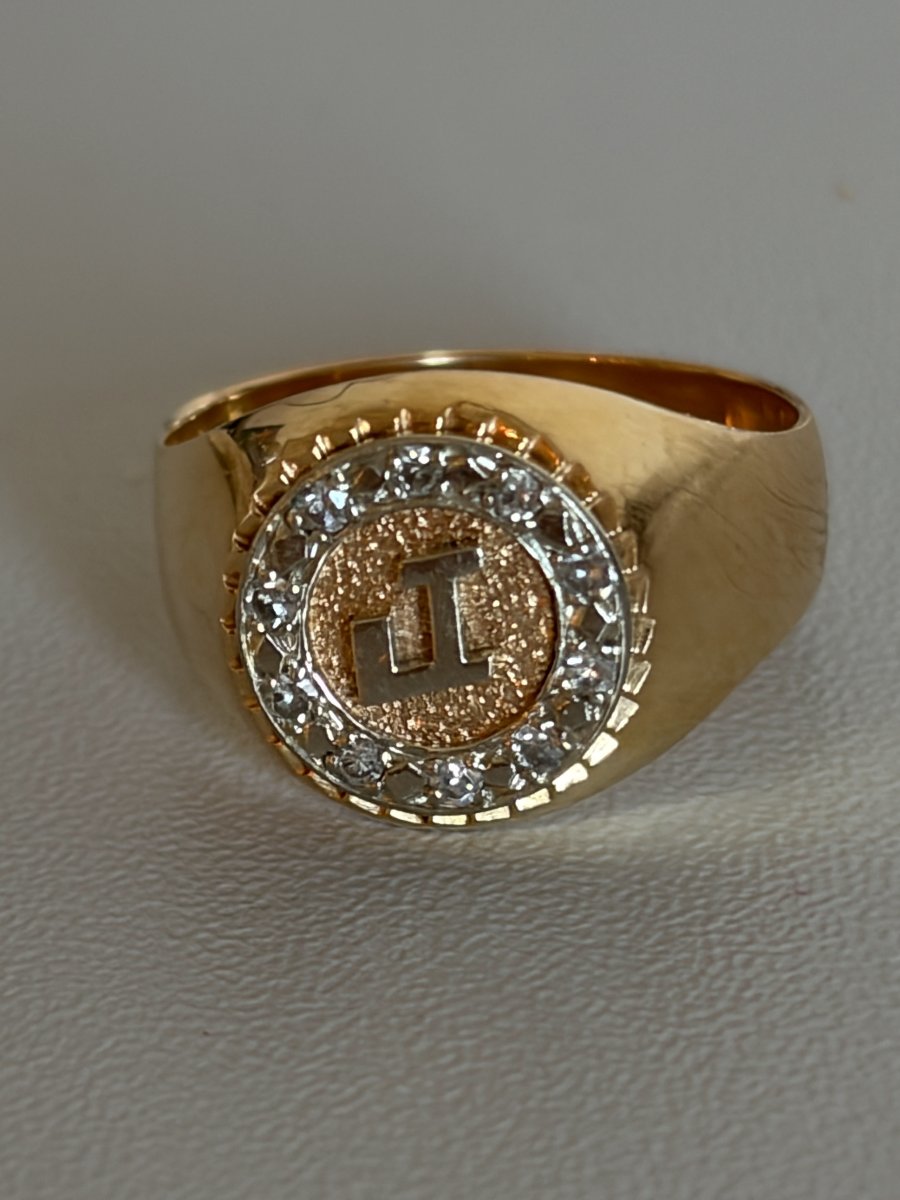 7461- Bague Chevalière Or Jaune Diamants-photo-1