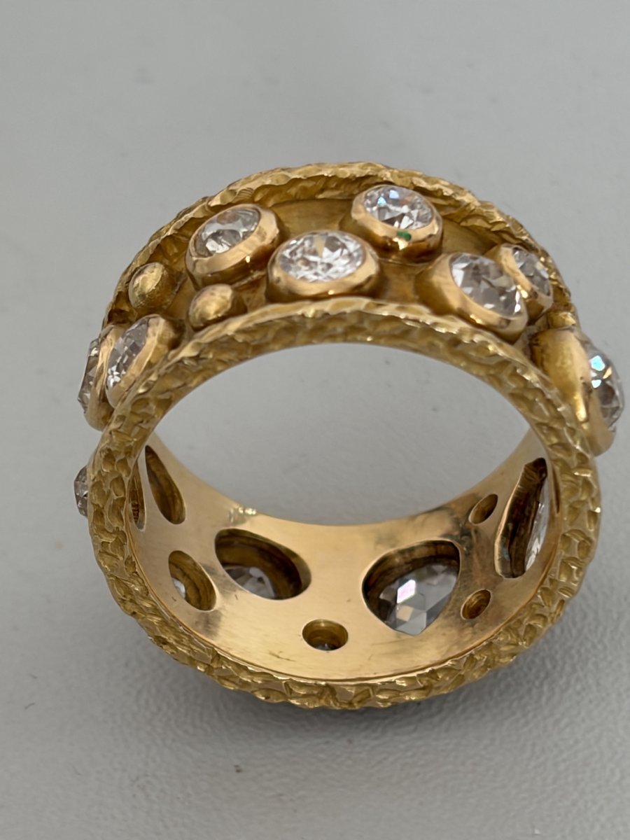 7601- Vintage Band Ring Yellow Gold Diamonds 3,50 Ct-photo-2