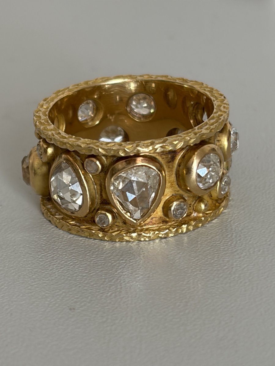 7601- Vintage Band Ring Yellow Gold Diamonds 3,50 Ct