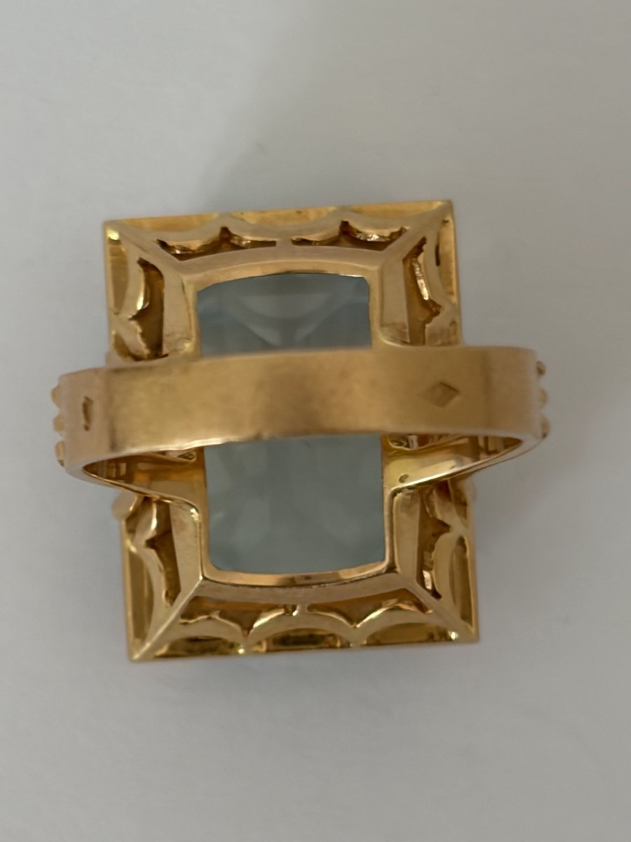 7621- Vintage Yellow Gold Aquamarine Ring-photo-2