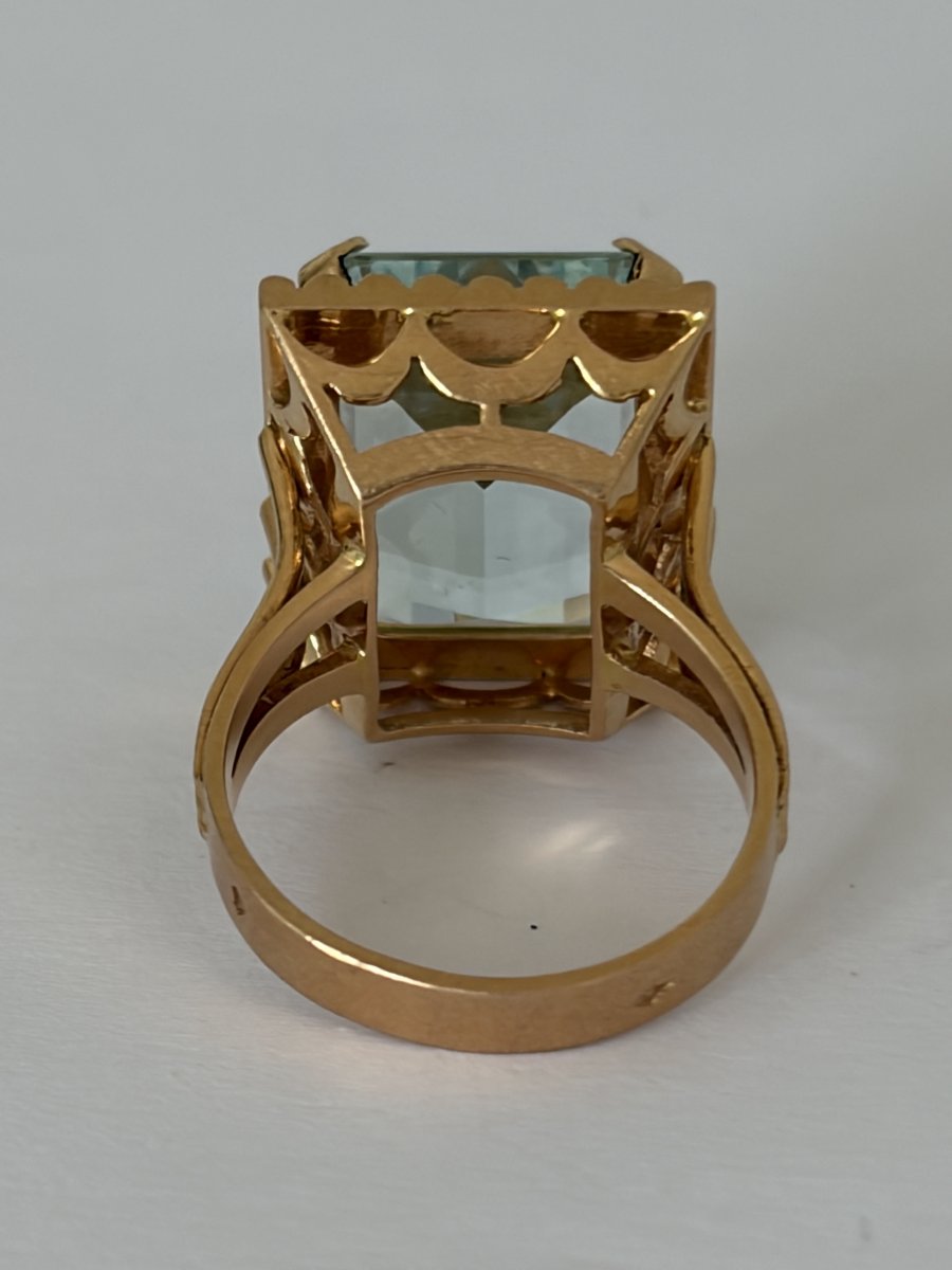 7621- Vintage Yellow Gold Aquamarine Ring-photo-3