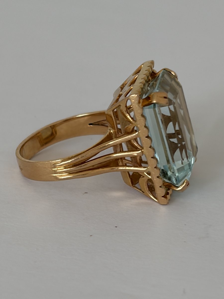 7621- Vintage Yellow Gold Aquamarine Ring-photo-4