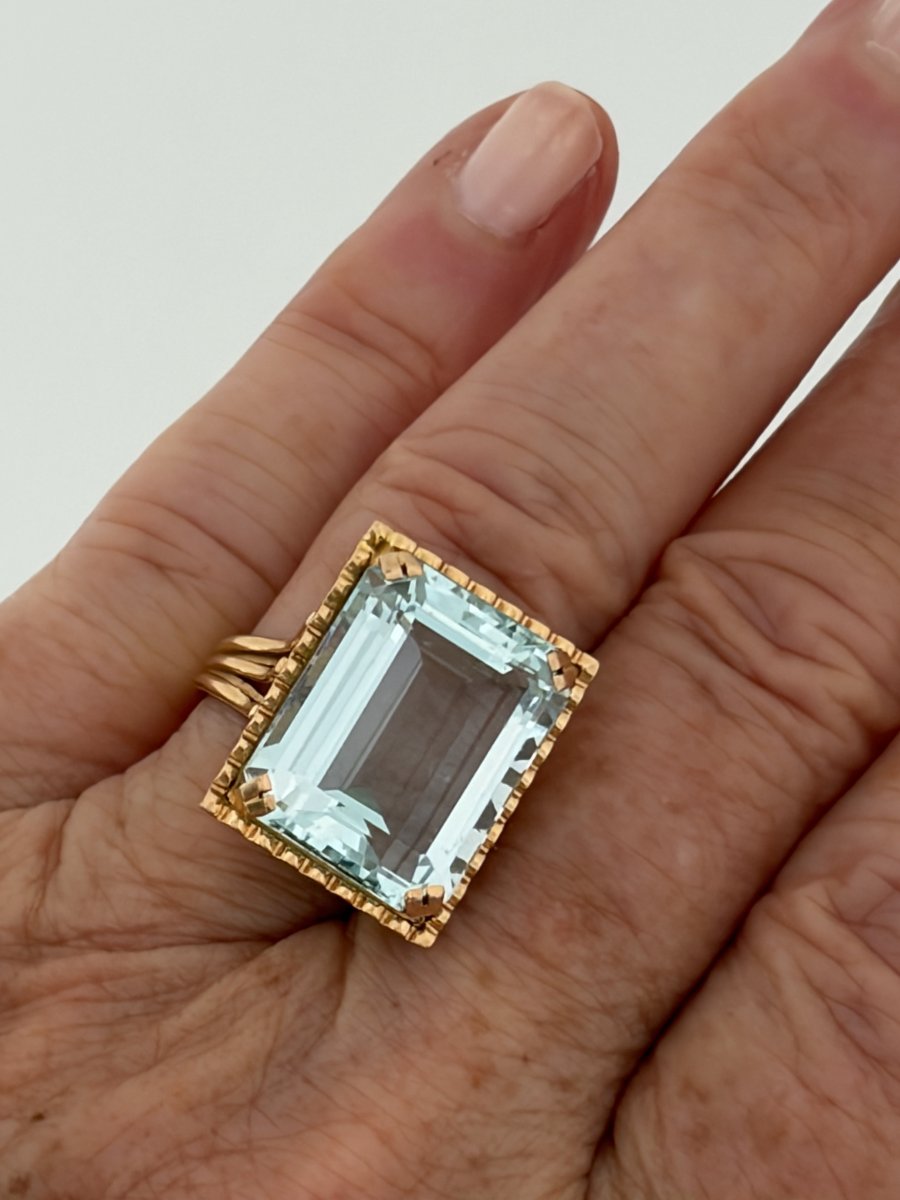 7621- Vintage Yellow Gold Aquamarine Ring-photo-2