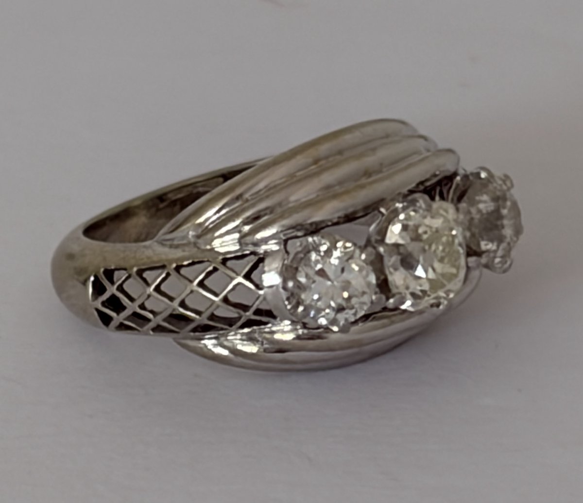 7623- Vintage Ring Platinum White Gold Diamonds 1,40 Ct-photo-3