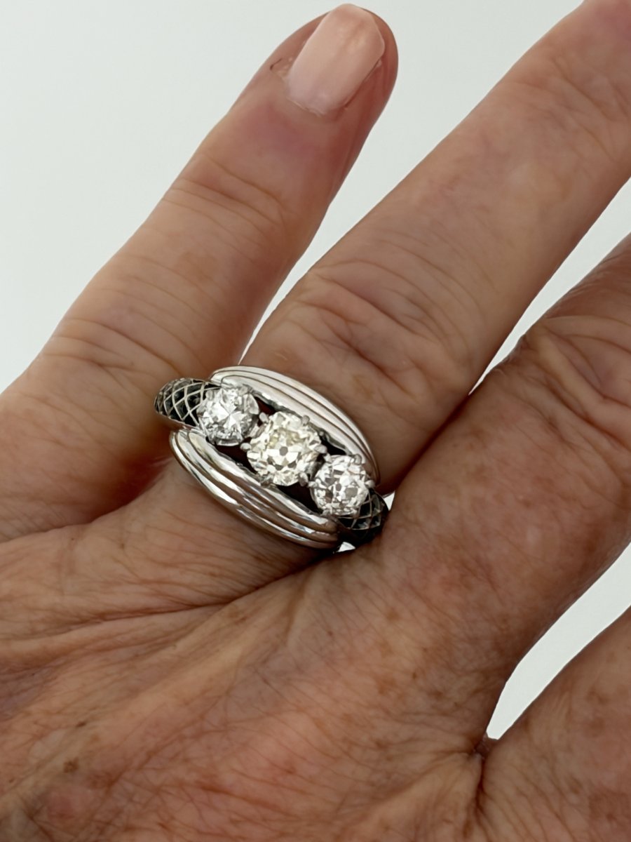 7623- Vintage Ring Platinum White Gold Diamonds 1,40 Ct-photo-4