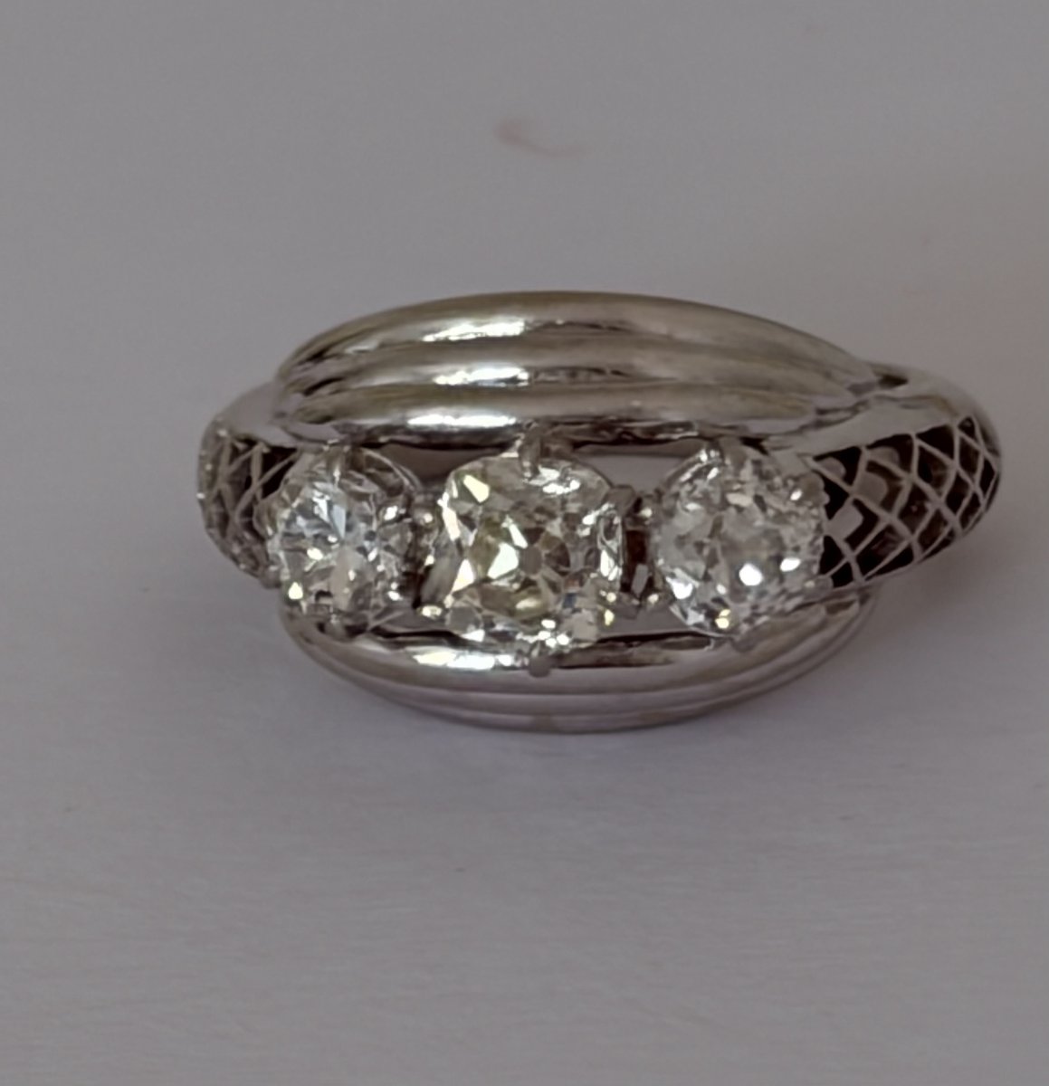 7623- Vintage Ring Platinum White Gold Diamonds 1,40 Ct