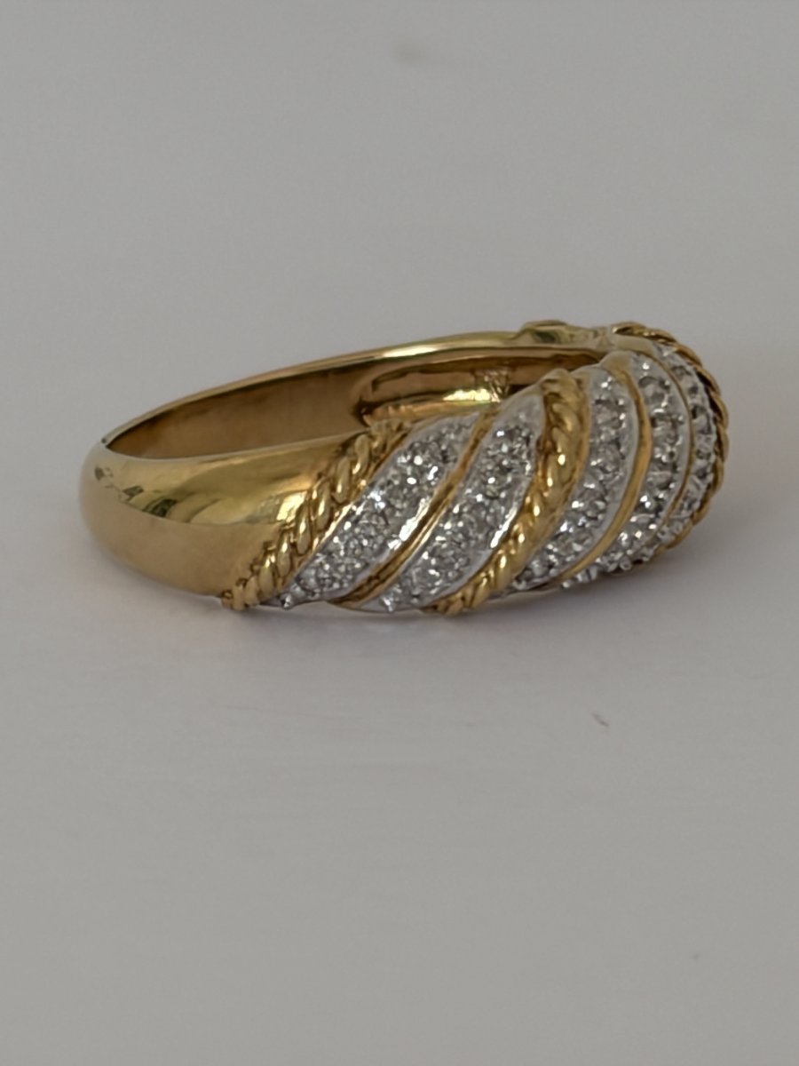 7633- Bague Jonc Vintage Or Jaune Diamants-photo-2