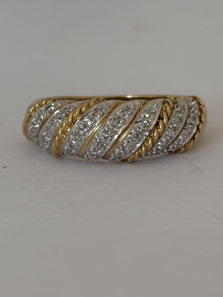 7633- Bague Jonc Vintage Or Jaune Diamants-photo-3