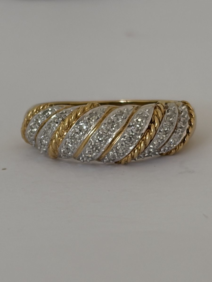7633- Bague Jonc Vintage Or Jaune Diamants