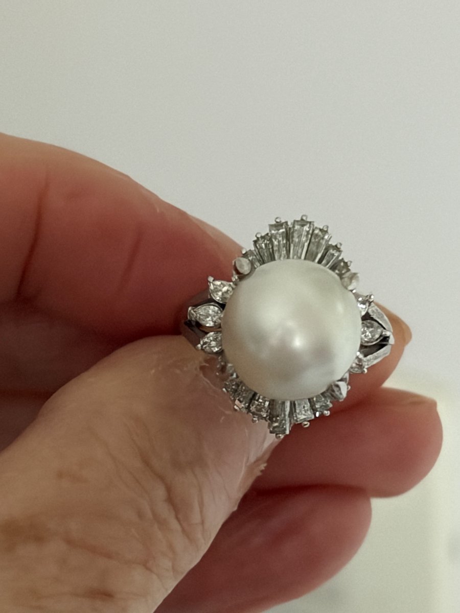 7653- Bague Jupe Platine Perle Pinctada Maxima Diamants-photo-3