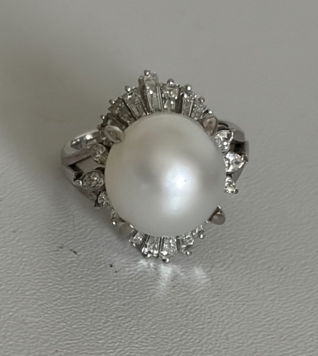 7653- Bague Jupe Platine Perle Pinctada Maxima Diamants-photo-2