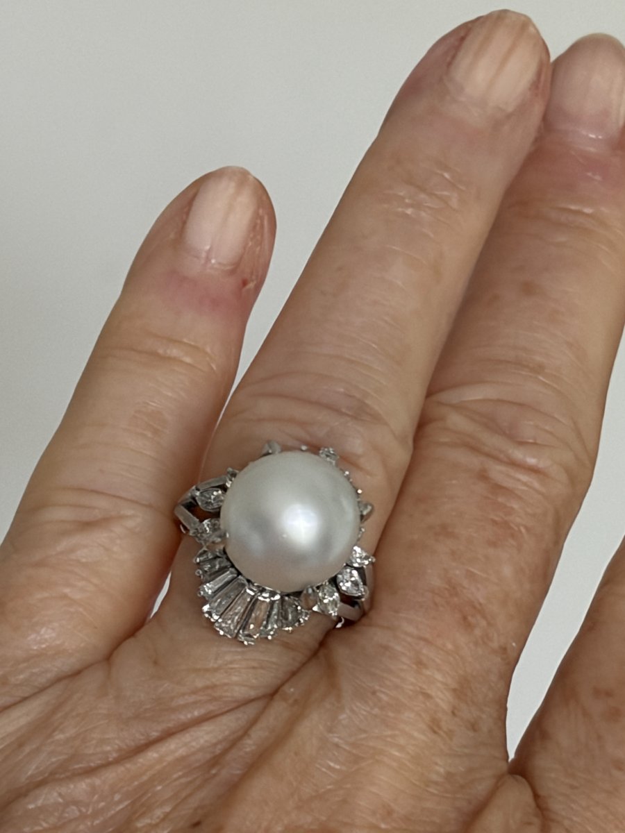 7653- Bague Jupe Platine Perle Pinctada Maxima Diamants-photo-3