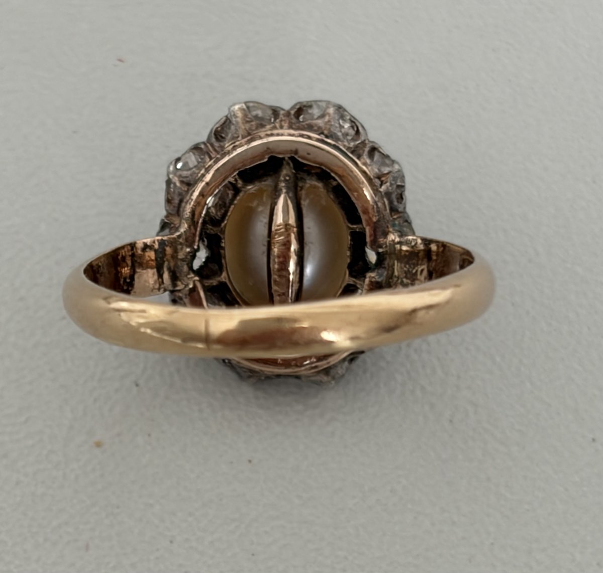 7675- Bague Vintage Or Rose Perle Diamants-photo-2