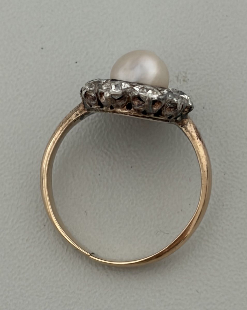 7675- Bague Vintage Or Rose Perle Diamants-photo-3