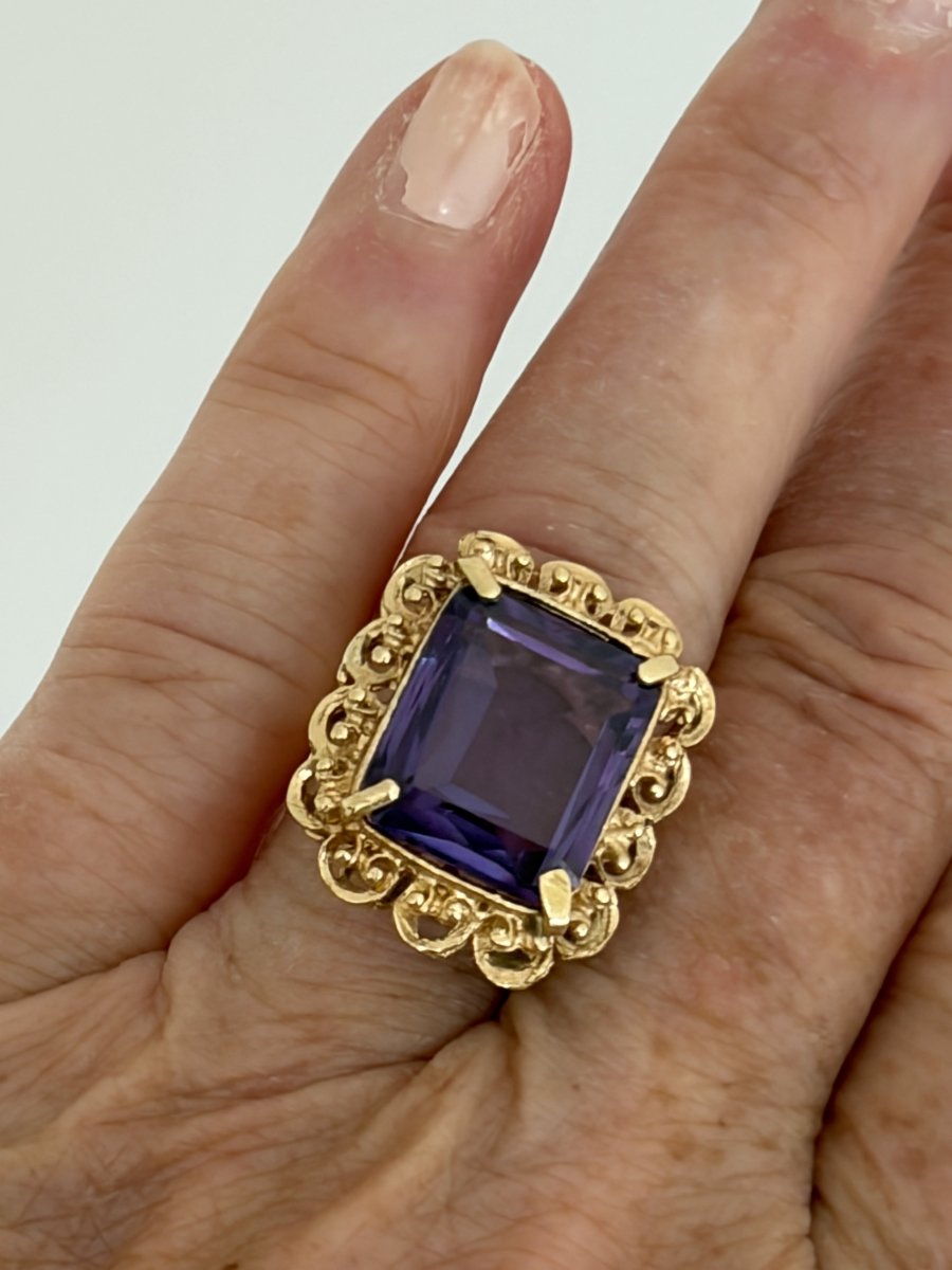 7703 - Vintage Yellow Gold Amethyst Ring, 6.00 Ct-photo-1