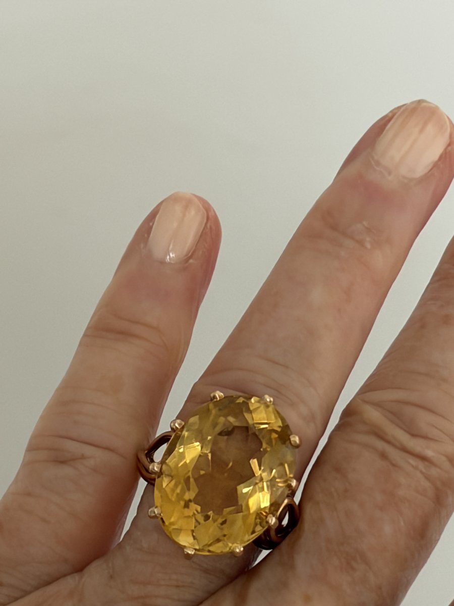 7747 - Vintage Yellow Gold Citrine Ring, 16.00 Ct-photo-2