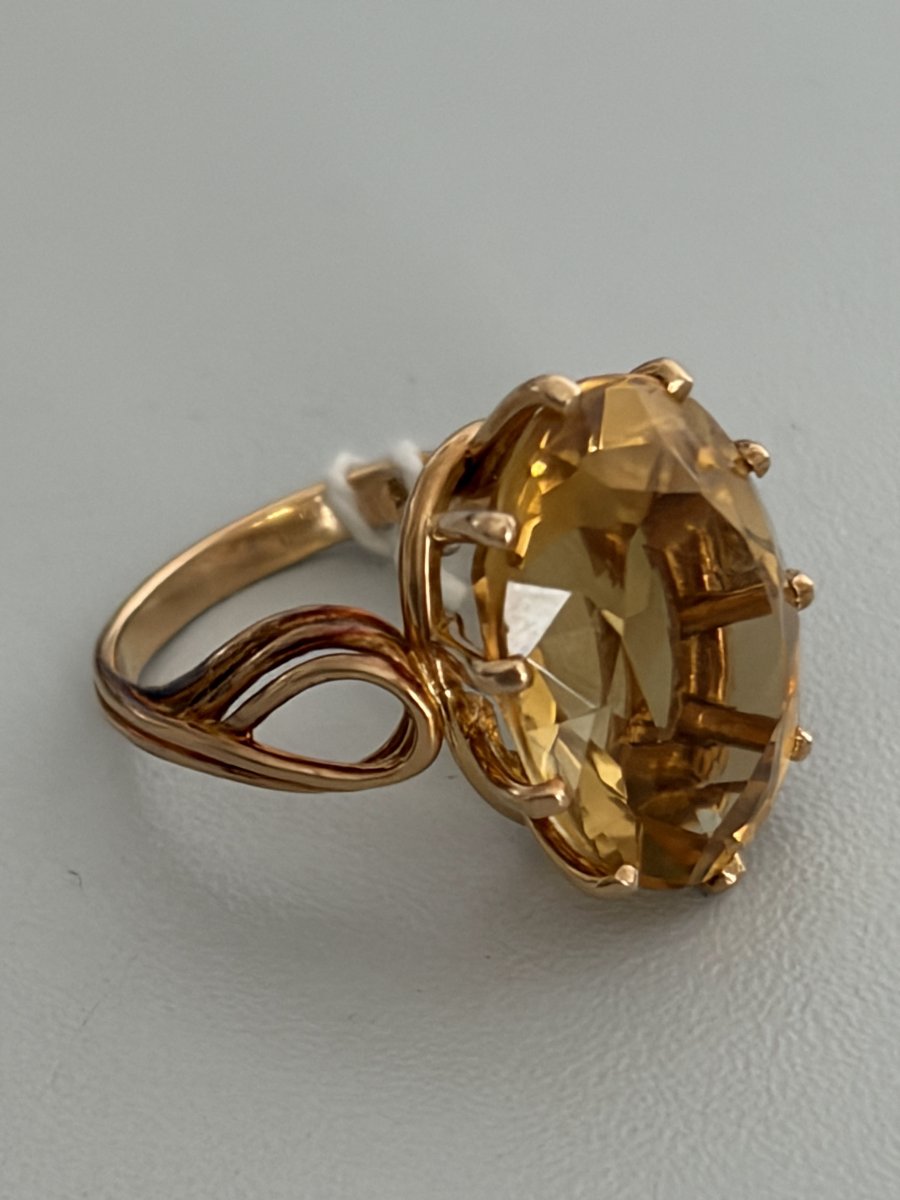 7747 - Vintage Yellow Gold Citrine Ring, 16.00 Ct-photo-1