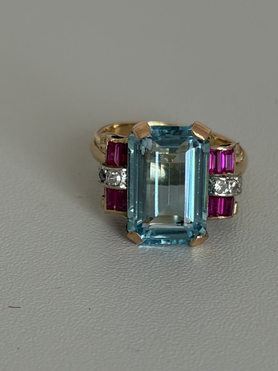 7440A- Bague Or Rose Aigue-Marine Diamants-photo-4