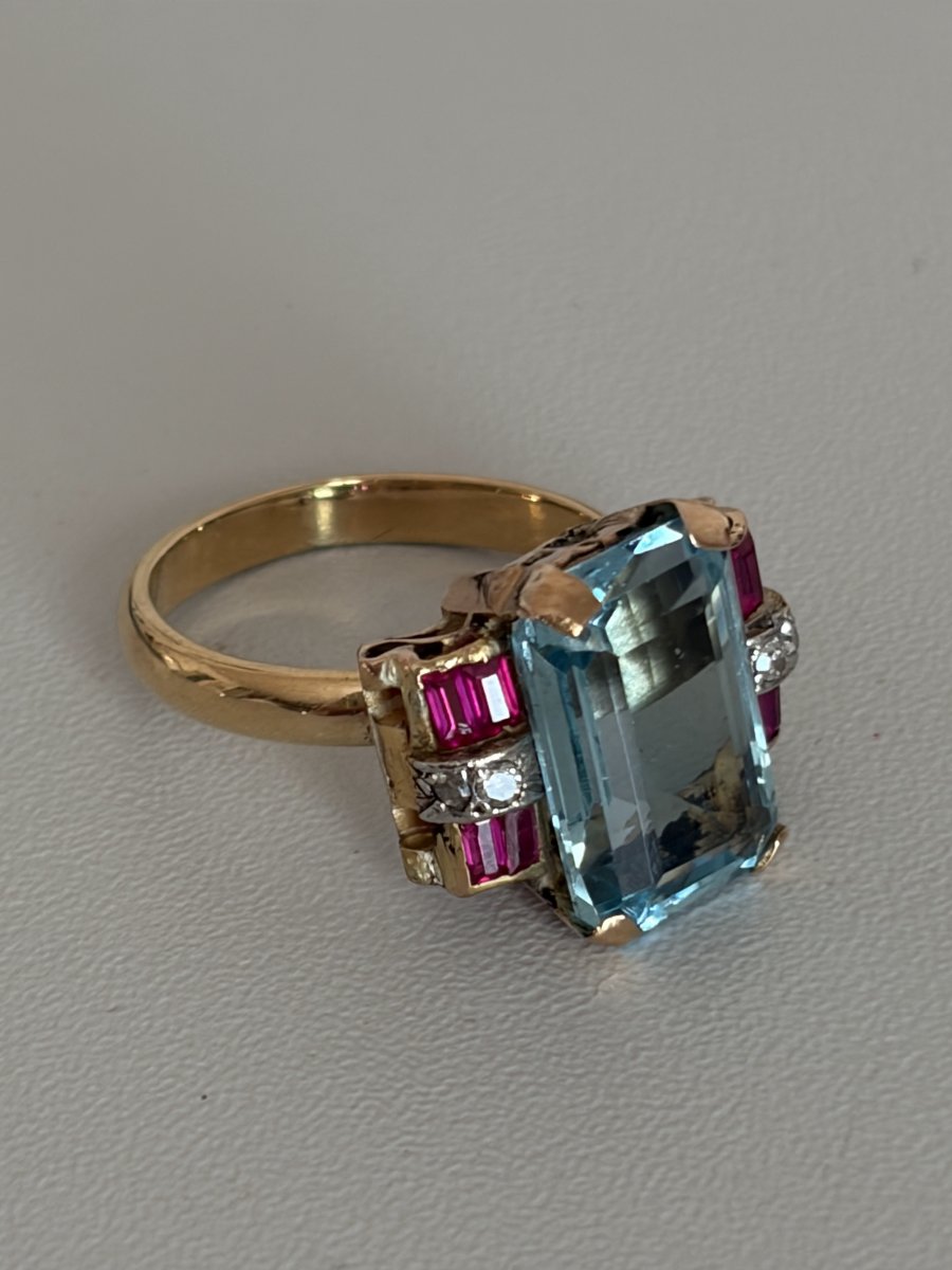 7440A- Bague Or Rose Aigue-Marine Diamants-photo-2
