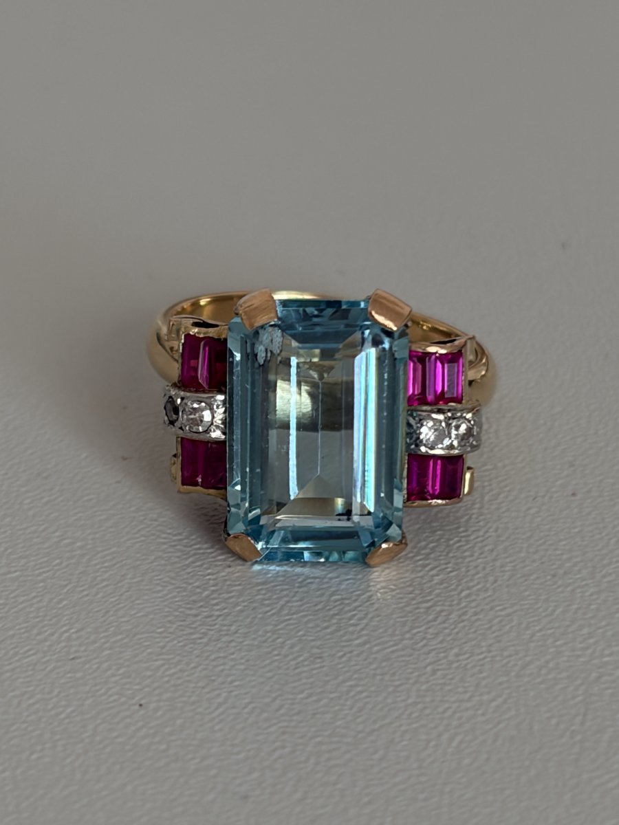 7440A- Bague Or Rose Aigue-Marine Diamants