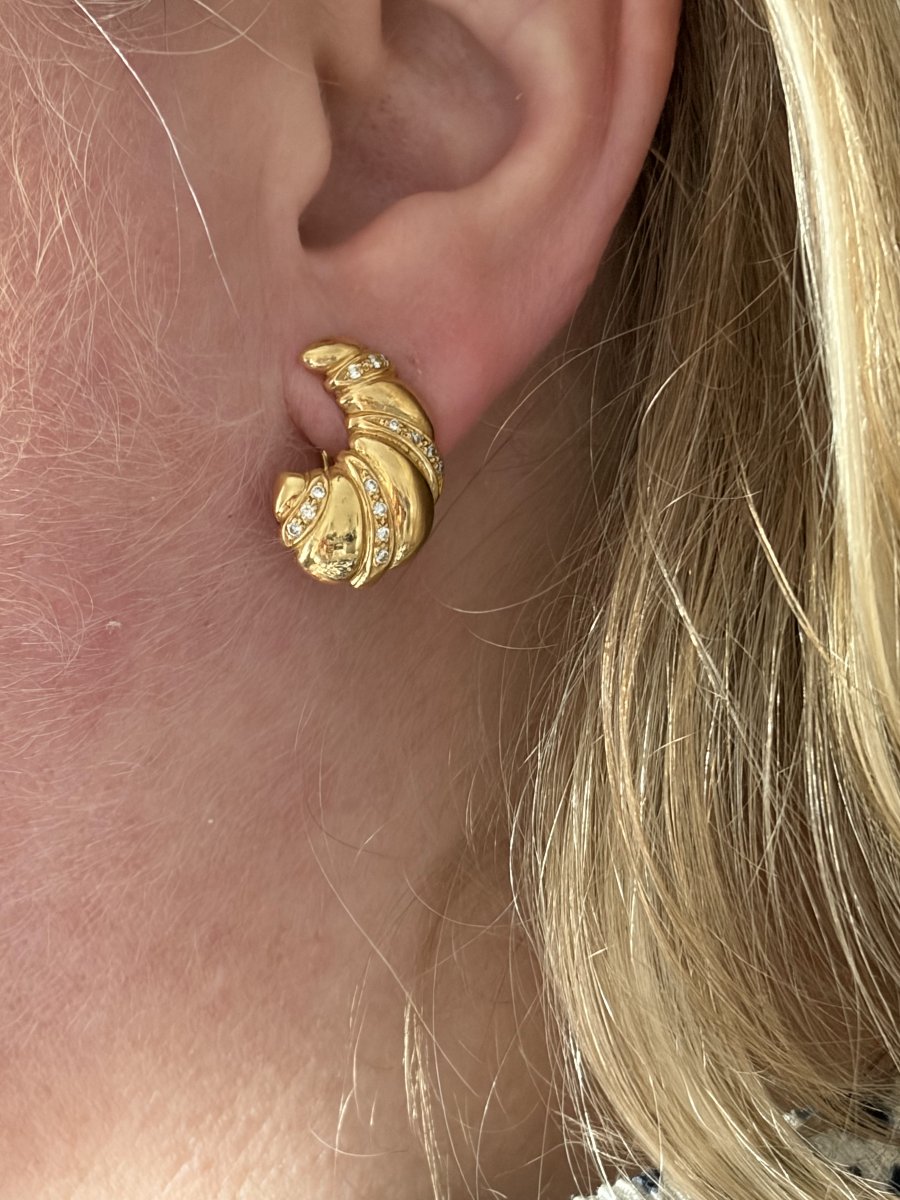 7648 - Vintage Yellow Gold Diamond Earrings-photo-2