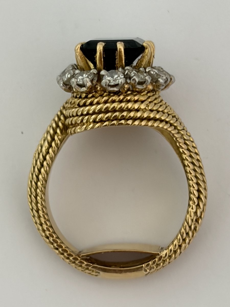 7658 - Vintage Yellow Gold Ring With Tourmaline And Diamonds-photo-3