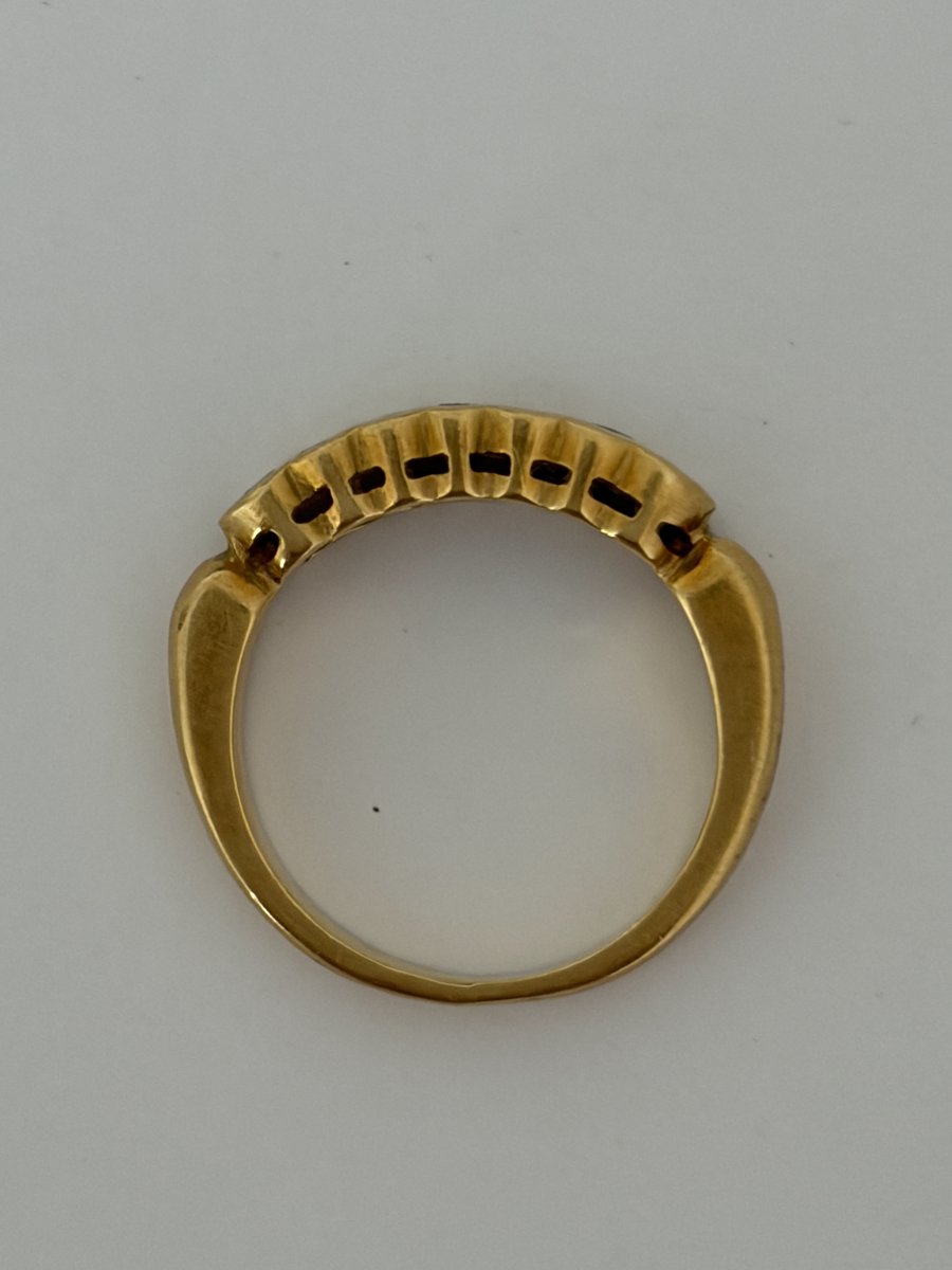7673- Bague Jarretière Vintage Or Jaune Emeraudes Diamants-photo-3