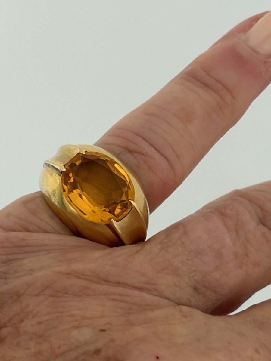 7708 - Vintage Yellow Gold Citrine Ball Ring-photo-2