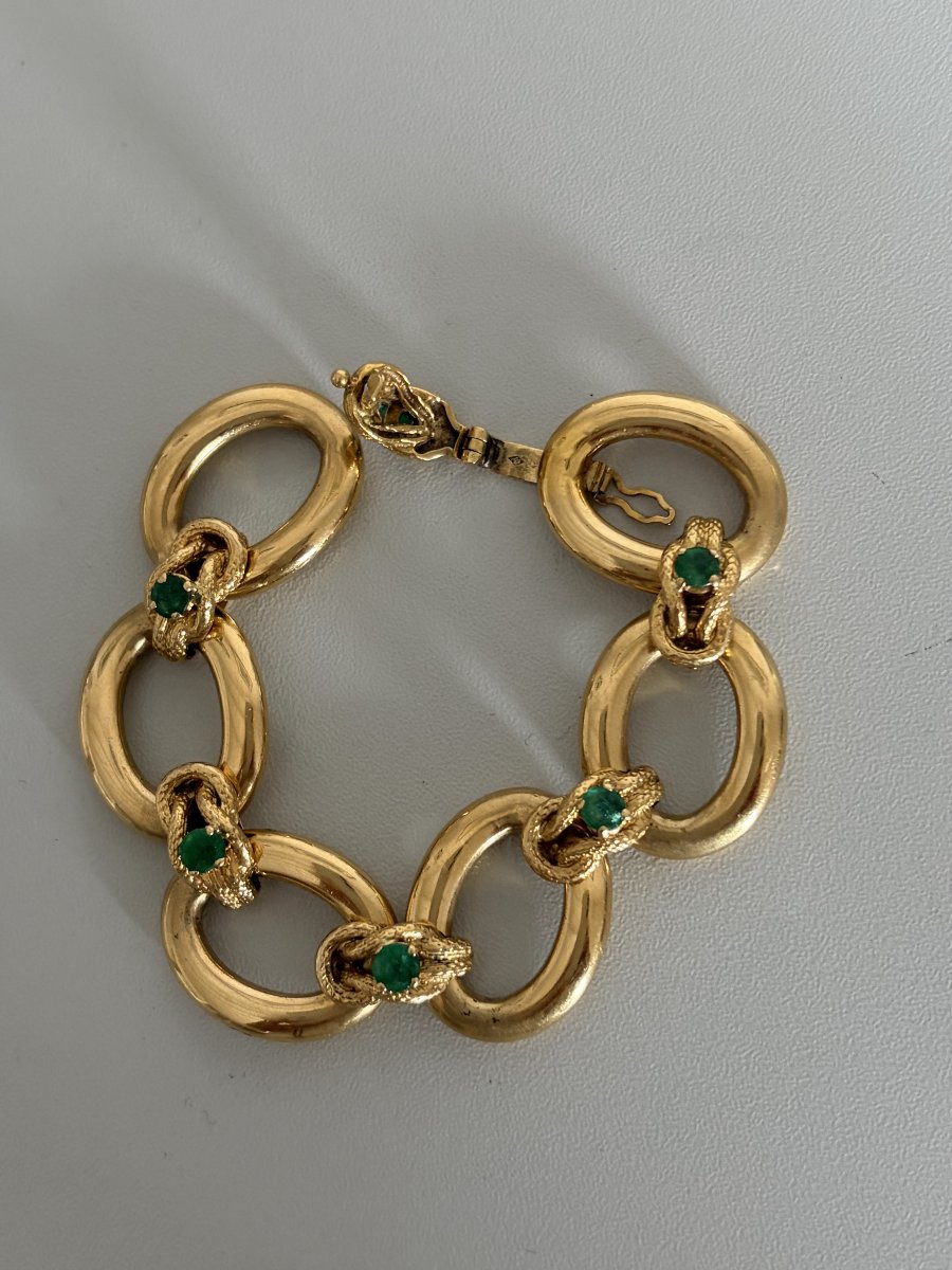 7714- Bracelet Vintage Or Jaune Emeraudes-photo-3