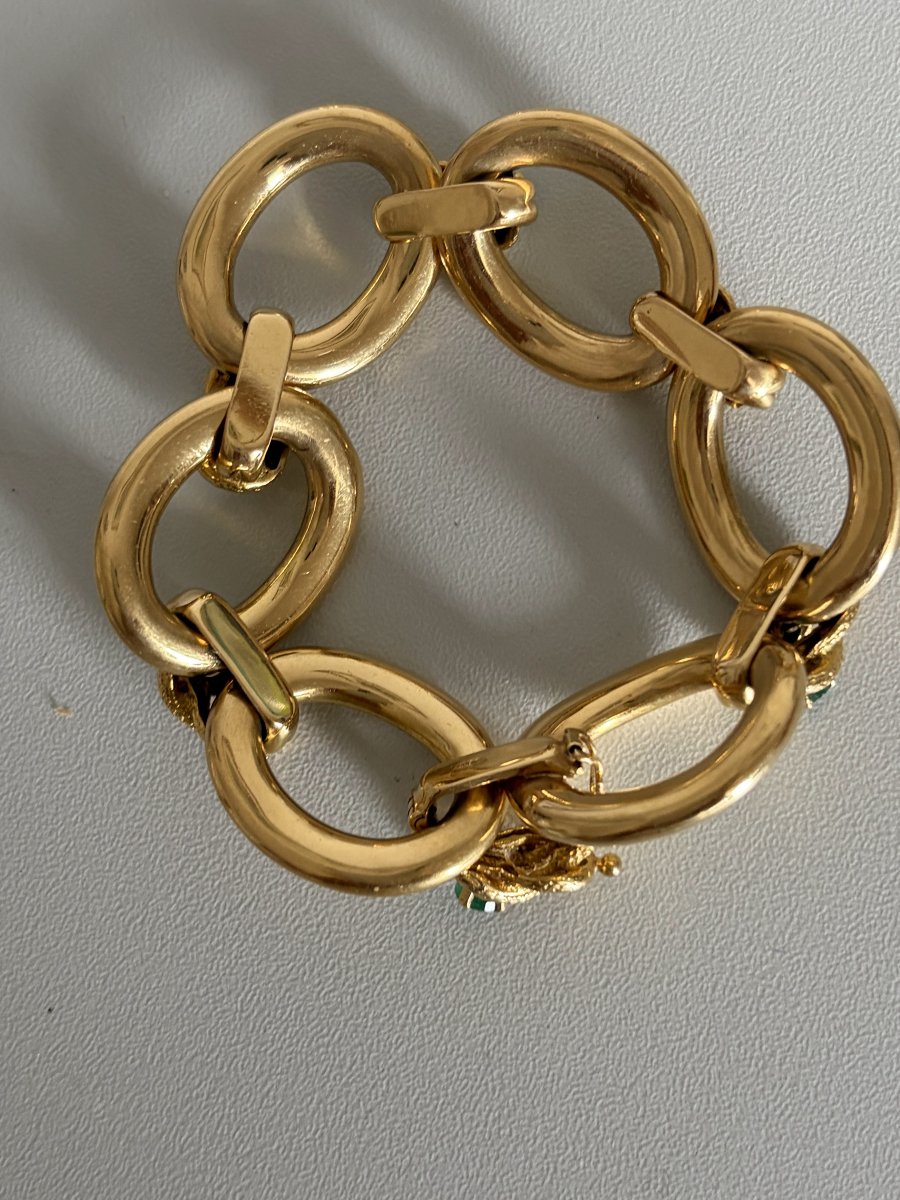 7714- Bracelet Vintage Or Jaune Emeraudes-photo-4