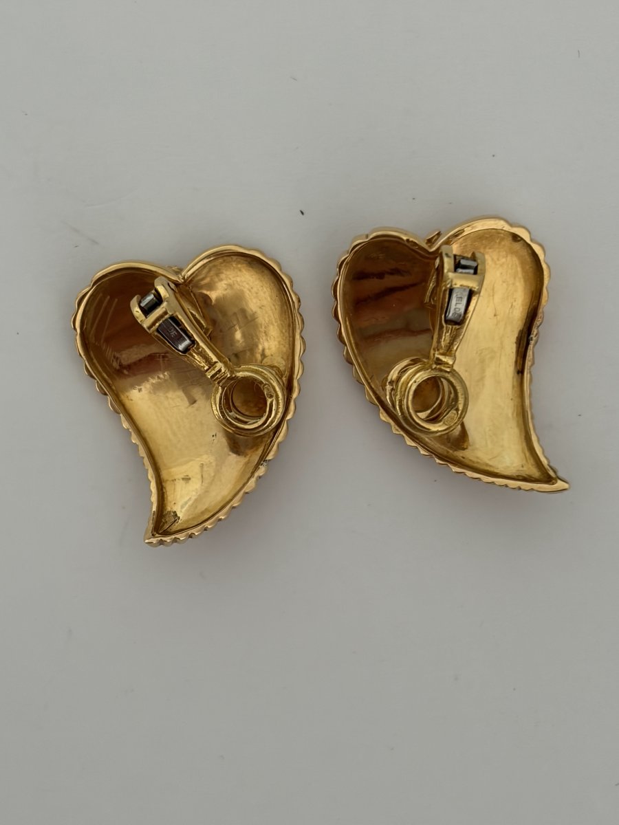 7720- Boucles d'Oreilles Feuilles, Vintage Or Jaune-photo-4