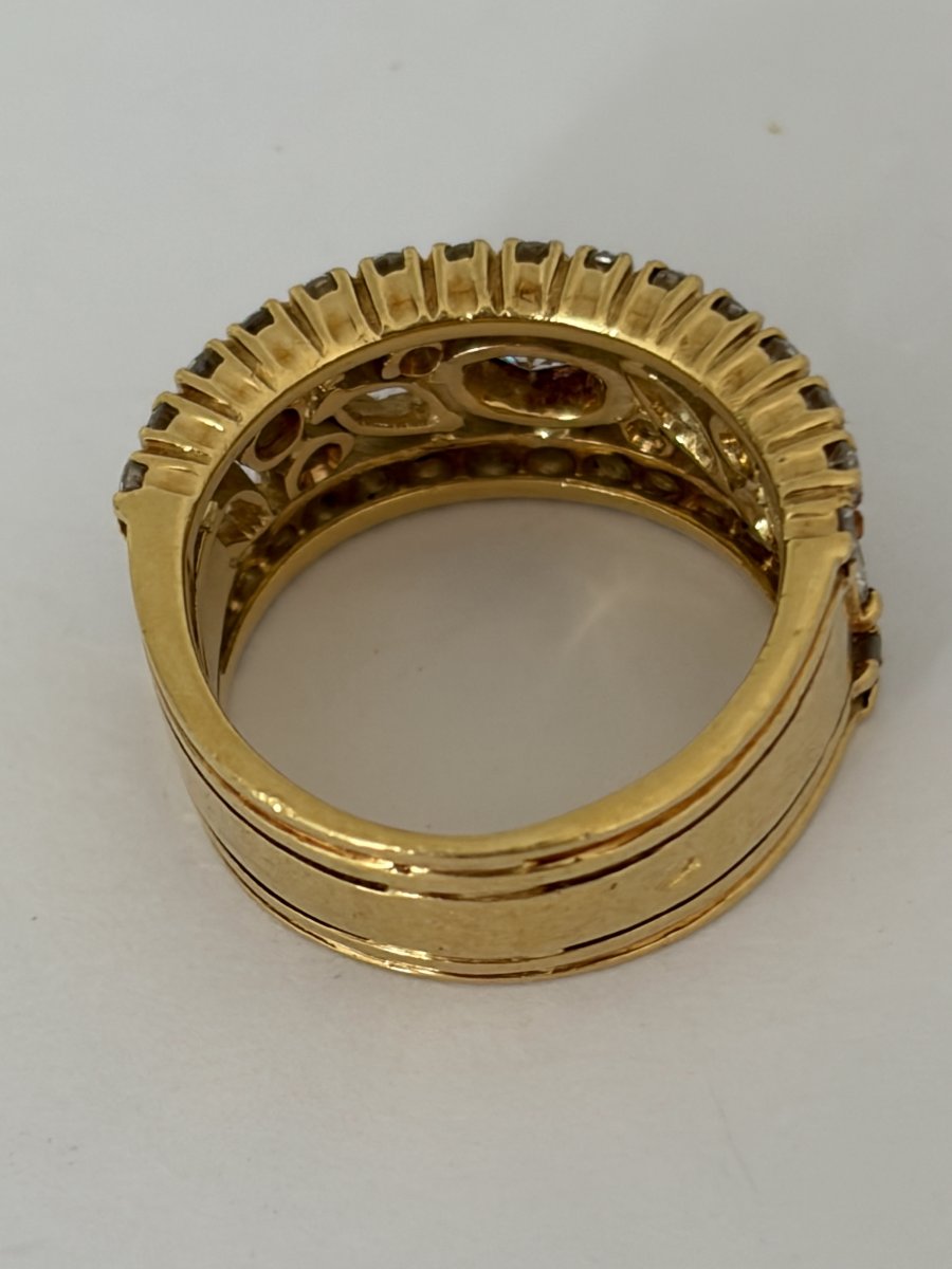 7721- Bague Bandeau Vintage Or Jaune Diamants-photo-3