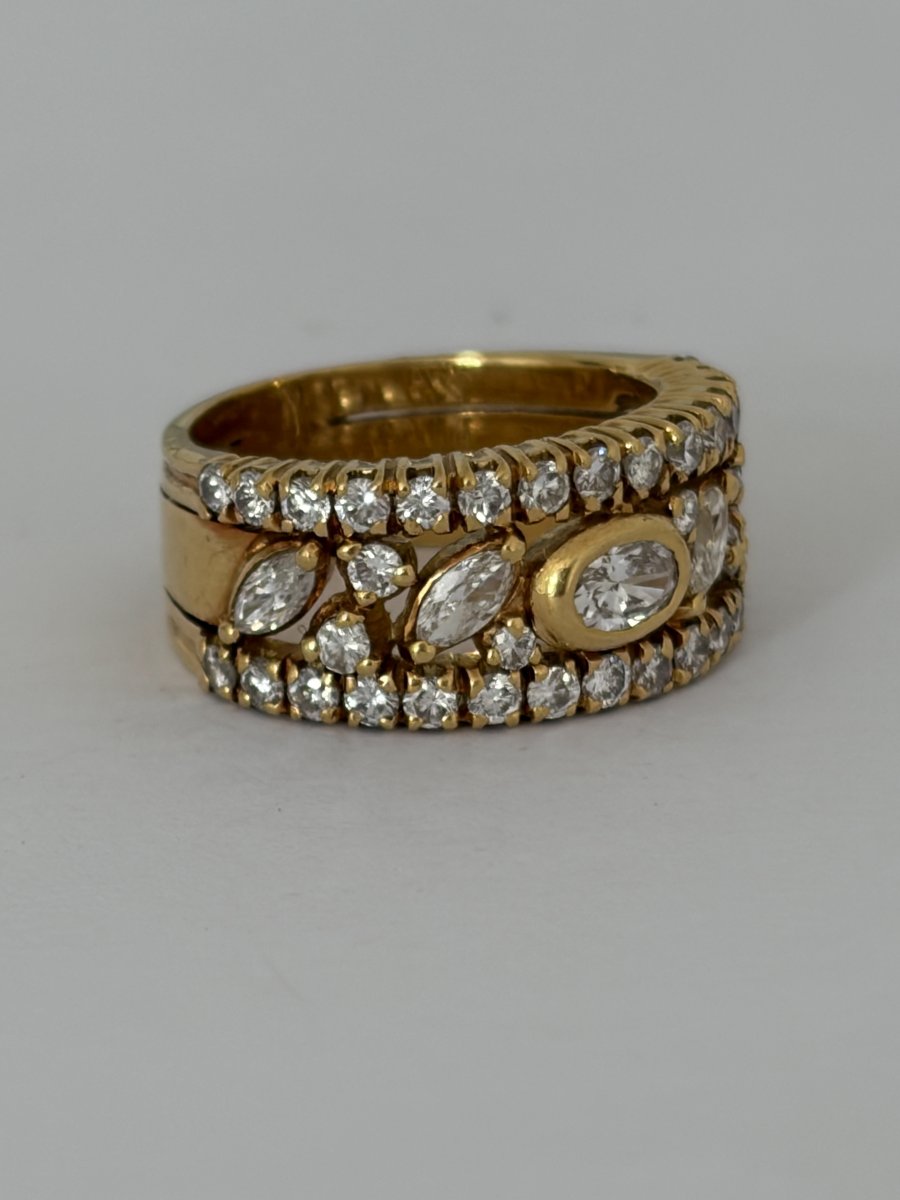 7721- Bague Bandeau Vintage Or Jaune Diamants-photo-4