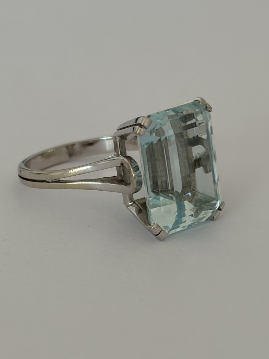 7753 - Vintage White Gold Aquamarine Ring, 12.00 Ct-photo-2
