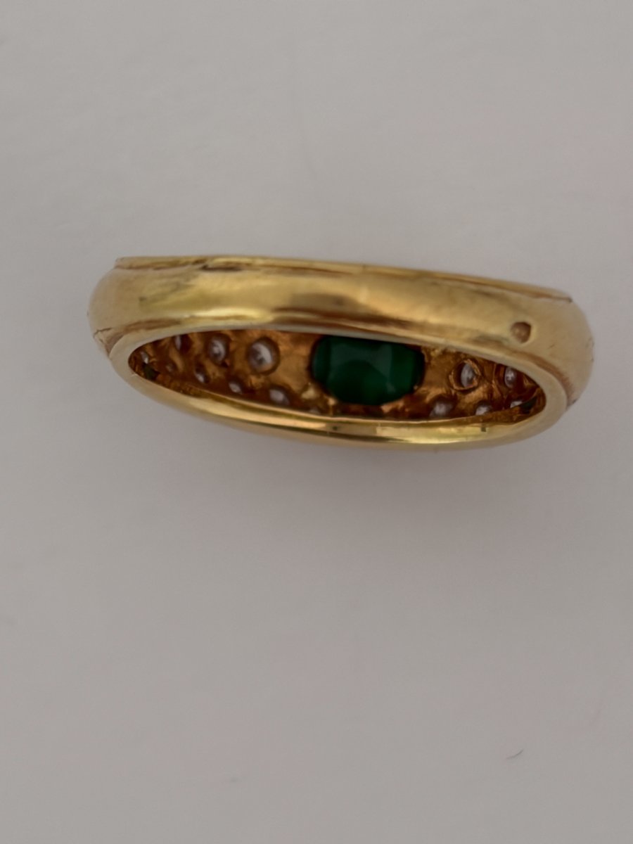 7850- Bague Jonc Vintage Or Jaune Emeraude Diamants-photo-4