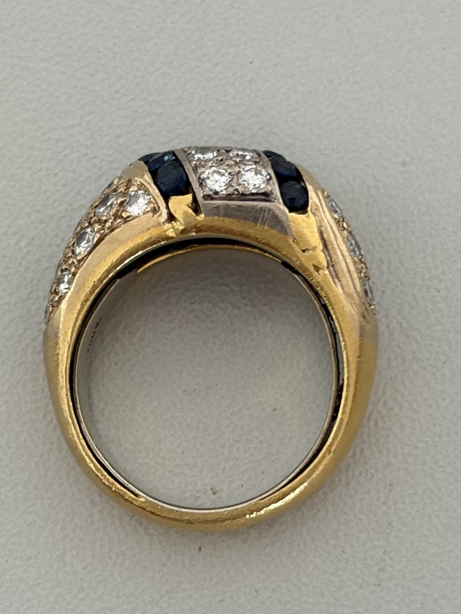 7878 - Vintage Yellow Gold Band Ring With Diamonds And Sapphires-photo-3