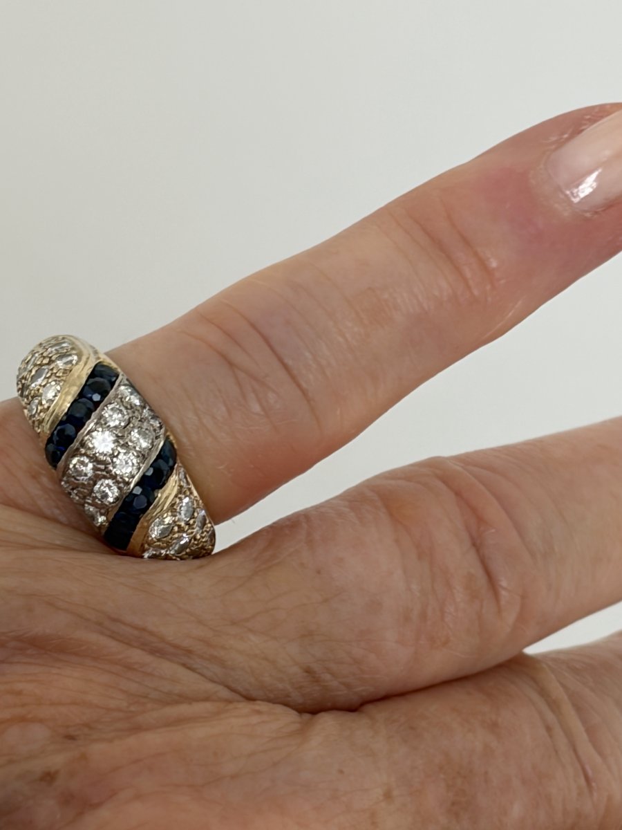 7878 - Vintage Yellow Gold Band Ring With Diamonds And Sapphires-photo-4