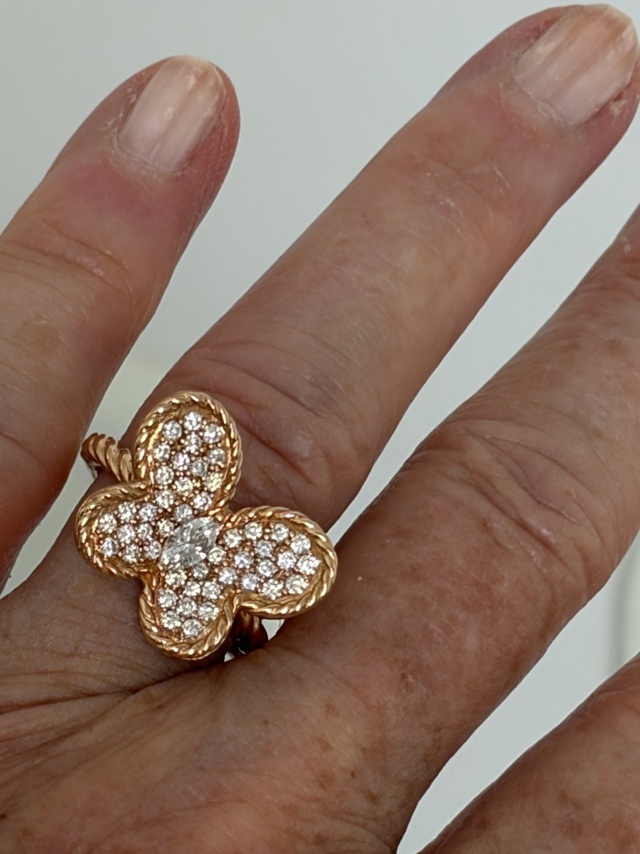 7885- Bague Papillon Vintage Or Rose Diamants-photo-2