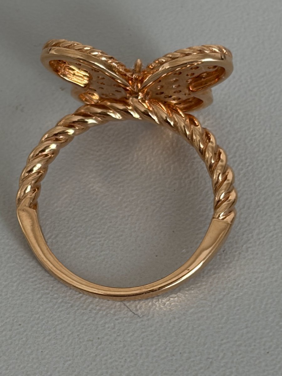 7885- Bague Papillon Vintage Or Rose Diamants-photo-4