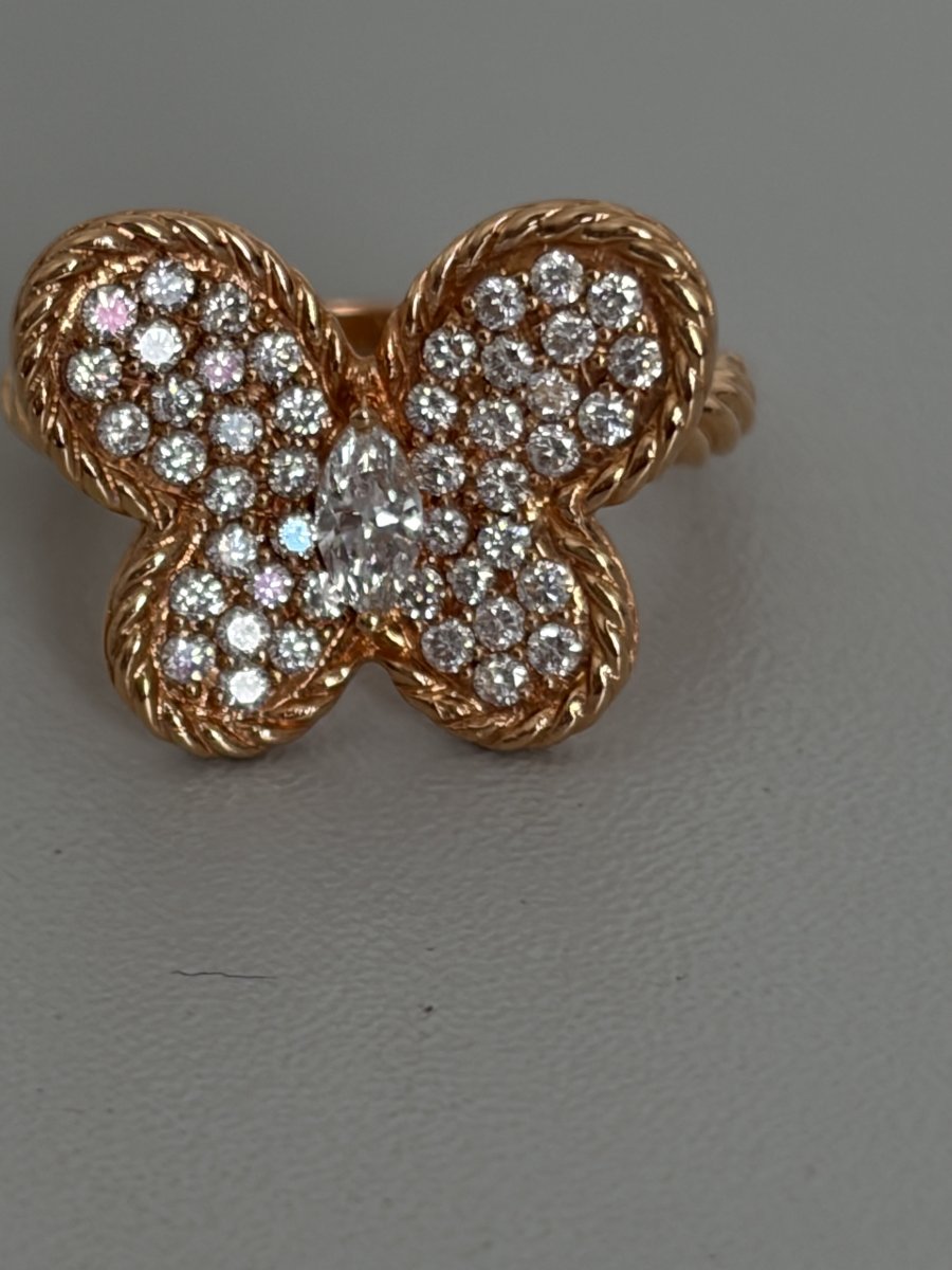 7885- Bague Papillon Vintage Or Rose Diamants-photo-2